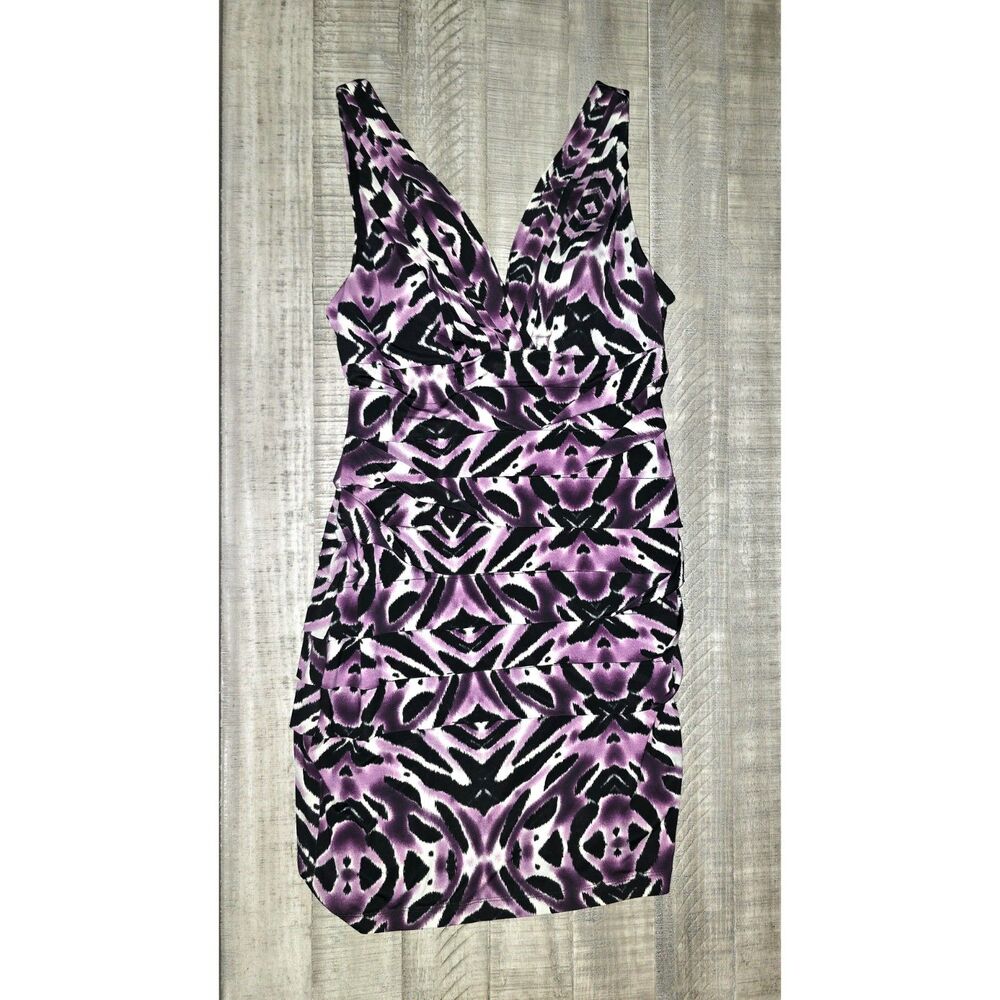 Purple & Black Cocktail Dress VNeck Sleeveless size 12